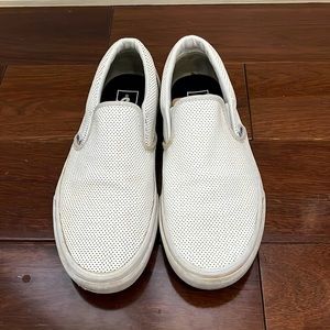 Vans Slip On, White Leather Perforated. Size: Men’s 8.5/10 Women’s